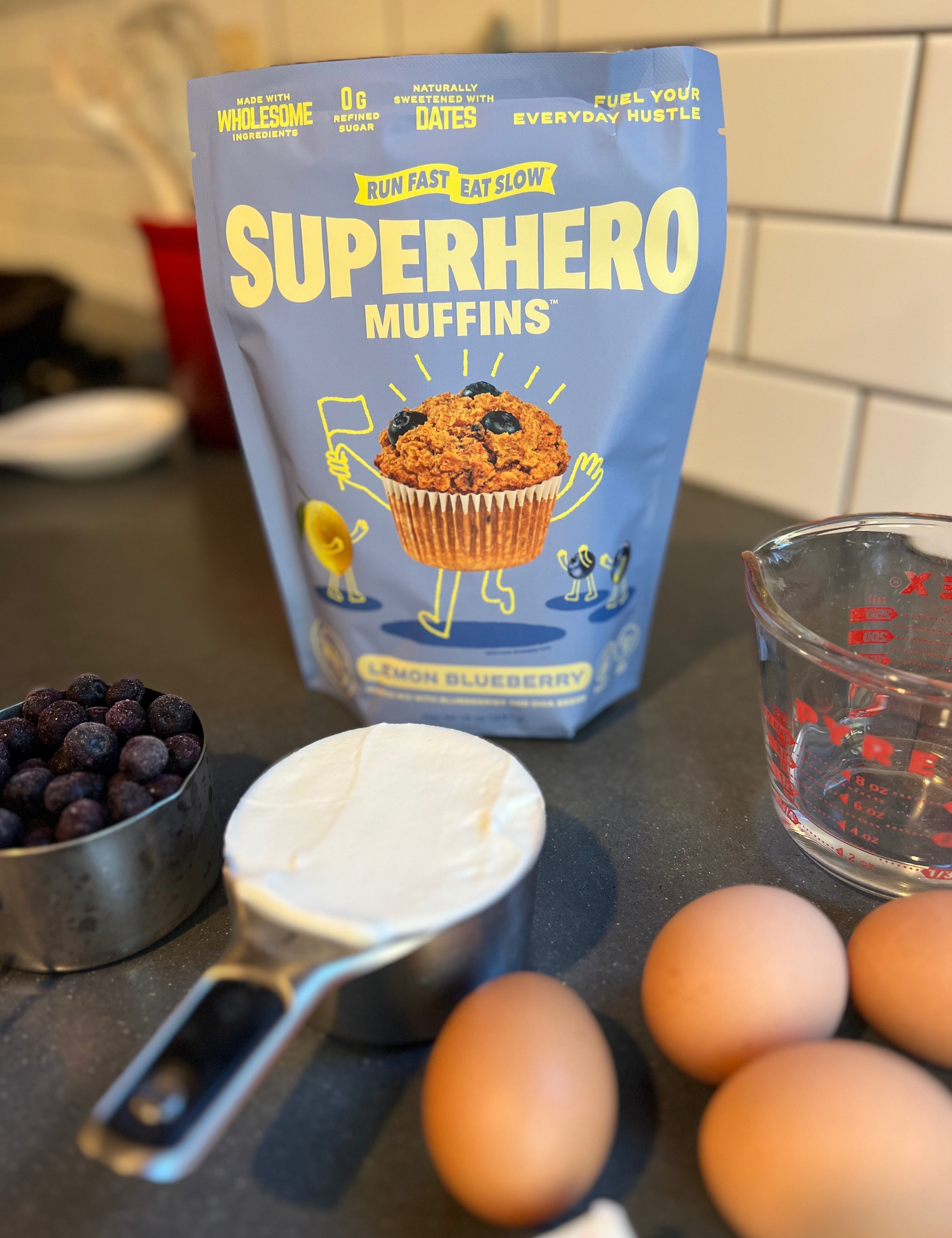 Protein Lemon Blueberry Superhero Muffins