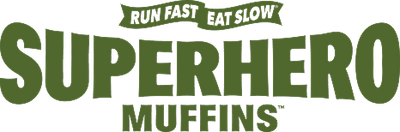 Run Fast. Eat Slow. Superhero Muffins Logo Main Leaf Green