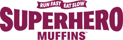 Run Fast. Eat Slow. Superhero Muffins Logo Main Berry Pink