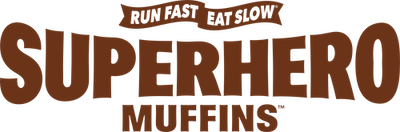 Run Fast. Eat Slow. Superhero Muffins Logo Main Morsel Dark Brown