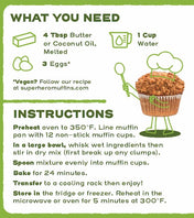Recipe card for making Superhero Muffins Apple Cinnamon Muffin Mix with ingredients and instructions.