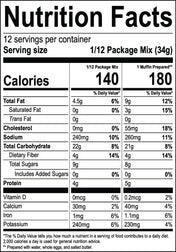 Nutrition facts label for Superhero Muffins Apple Cinnamon Muffin Mix with serving size, calories, and nutritional content details.