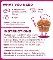Recipe card for making Superhero Muffins Berry Beet Muffin Mix with ingredients and instructions.