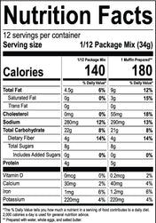 Nutrition facts label for Superhero Muffins Berry Beet Muffin Mix with serving size, calories, and nutritional content details.