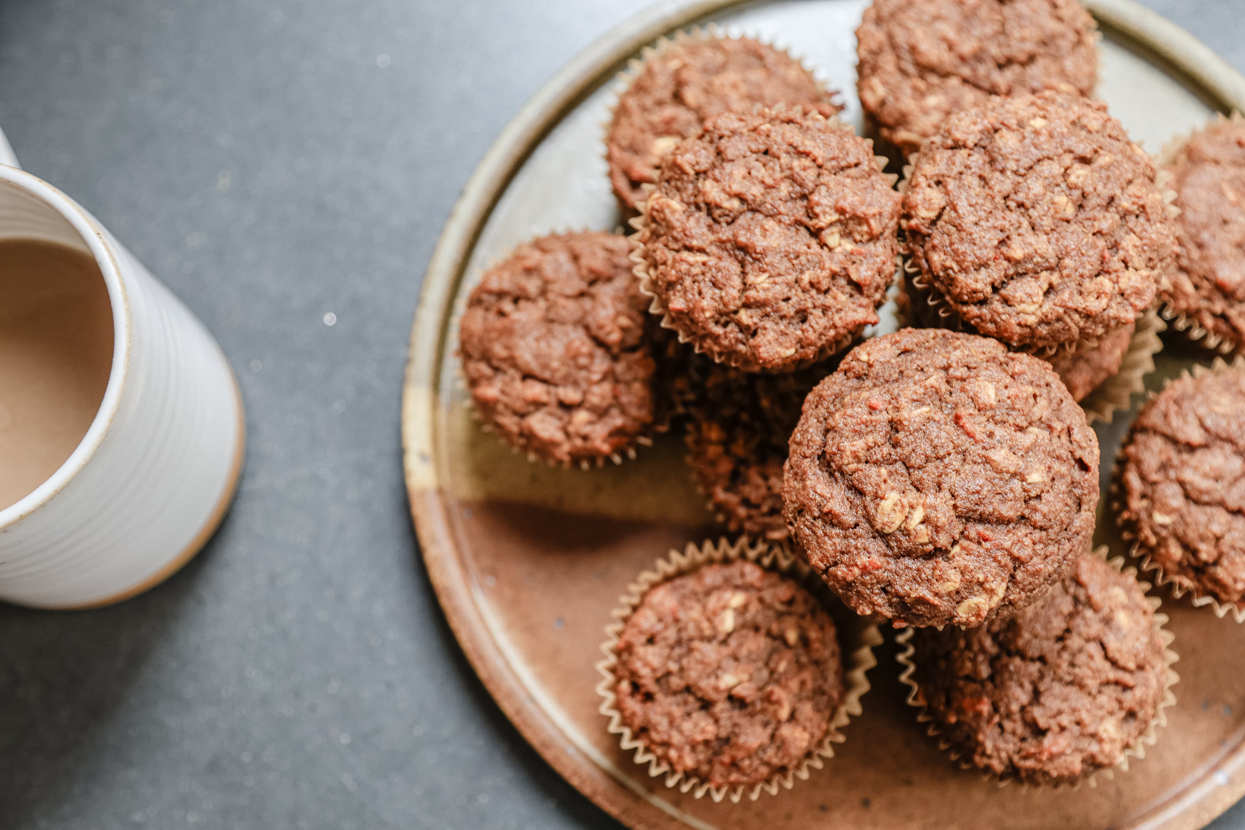 Run Fast. Eat Slow. Superhero Muffins on a plate with coffee