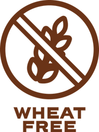 Wheat free symbol with a dark brown circle and diagonal line through it on a transparent background.